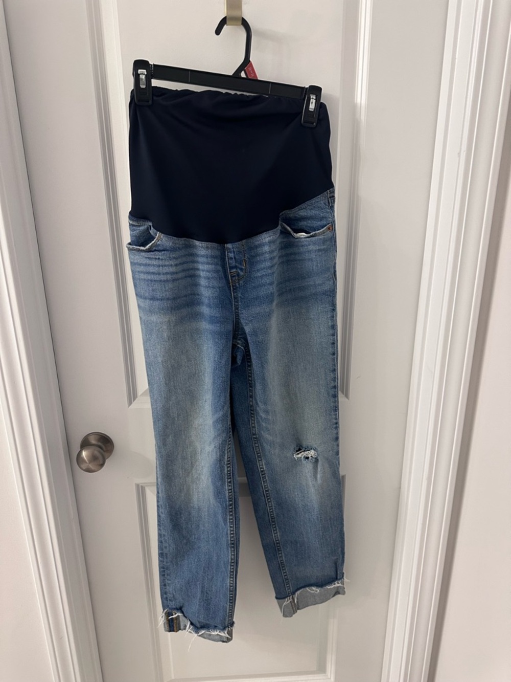 Maternity Overbump Blue Jeans with Black Waist Panel